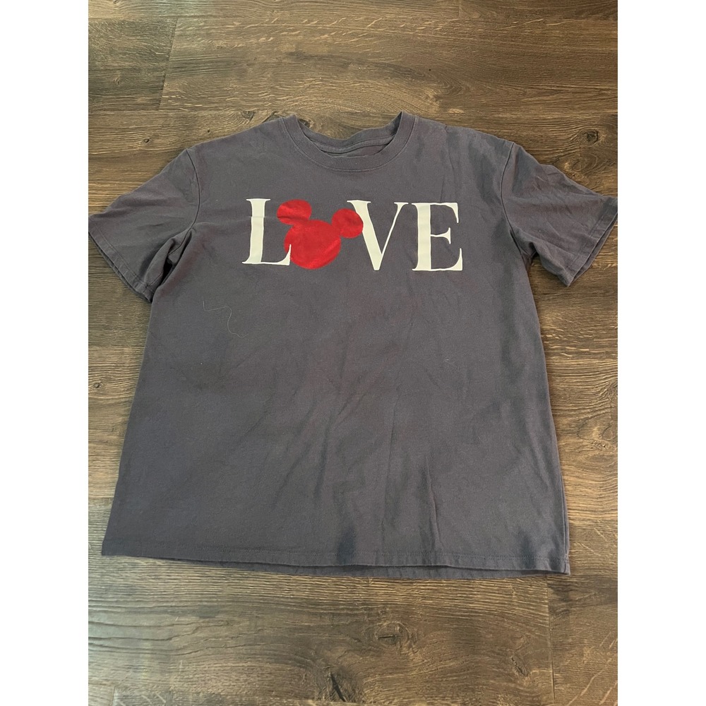 Disney Mickey Mouse Love Graphic T-Shirt Gray Red Large 11/13 Short Sleeve Tee